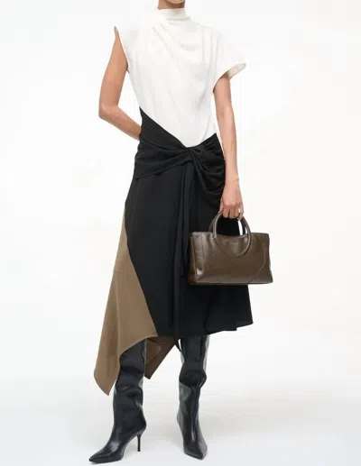 Staud Davina Asymmetric Paneled Color-block Draped Crepe Dress In Multi