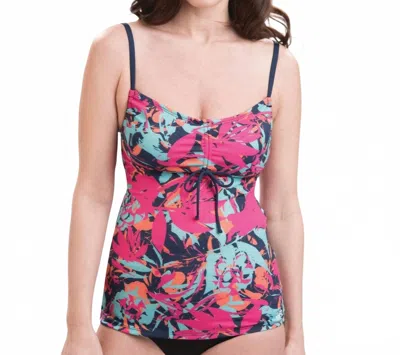 Dolfin Printed Chlorine Resistant Tie Front Tankini Top In Dol Eden Pink In Pink