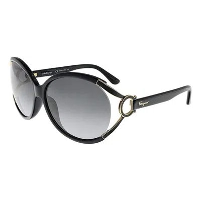 Ferragamo Sunglasses Oval Semi Rim, Black Frame And Grey Gradient Lens Sf600s001 In Blue
