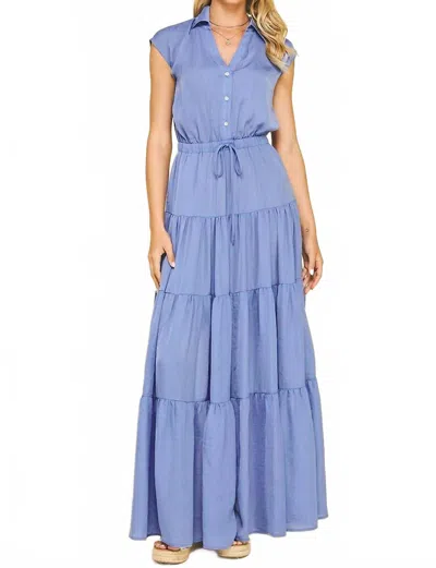 Pinch Women's Satin Button Down Tiered Maxi Dress In Urban Blue In Blue