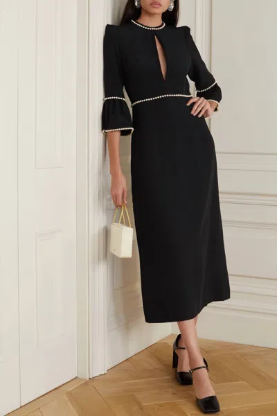 Andrew Gn Faux Pearl-embellished Crepe Midi Dress In Black In Black