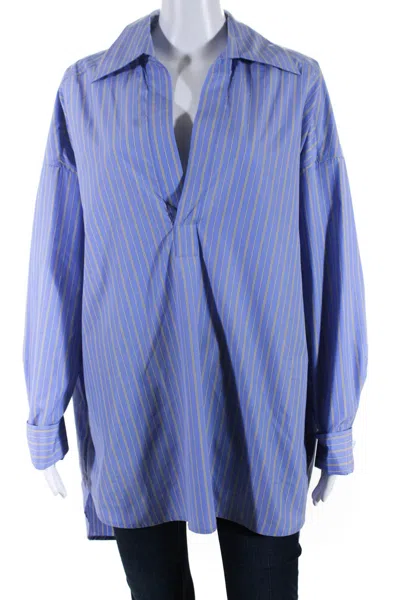 Petar Petrov Womens Lana Striped Shirting Oversize Shirt Blouse Blue In Blue