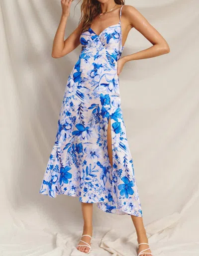 Dress Forum Backless Boho Floral Bow Tie Backless Maxi Dress In White/blue Floral In Multi