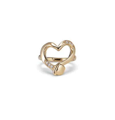 Unode50 Gold Plated Metal Alloy Heart Ring With 7 White Topaz Set In A Gold Plated Alloy In Gold
