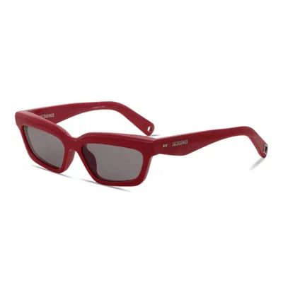 Jacquemus Sunglasses Rectangle Full Rim, Shiny Black Frame And Grey Lens Jac/62c1 In Burgundy