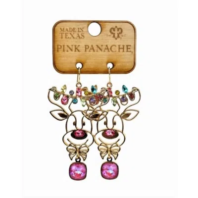 Pink Panache Women's Reindeer Earrings In Pink In Gold