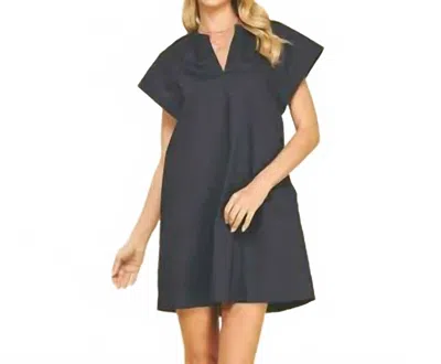 Pinch Women's V Neck Tunic Mini Dress In Ink In Black