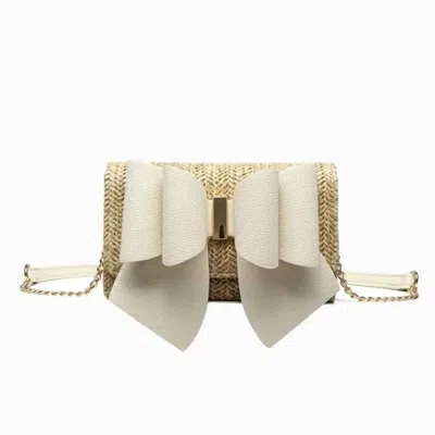 Like Dreams Women's Bonnie Straw Wallet Bowtie Crossbody Bag In White In Gold