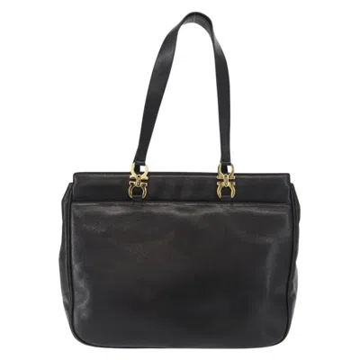 Pre-owned Ferragamo Gancini Tote Leather Leather Tote Bag Bag () In Black