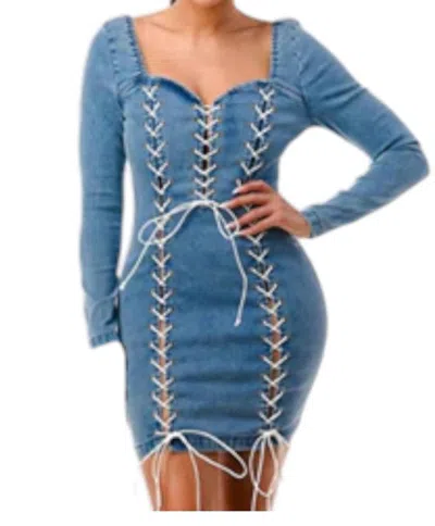 Love Highlight Highlight Denim Mini Dress In Stone Wash In Blue