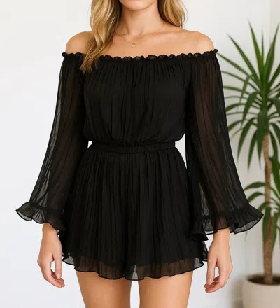Blue B Pleated Off Shoulder Romper In Black In Black