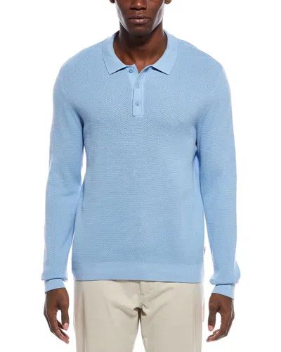 Onia Textured Knit Long Sleeve Polo Shirt In Blue