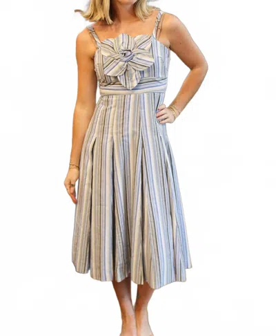 Aylaya Hololulu Floral Detail Midi Dress In Denim Stripe In Multi