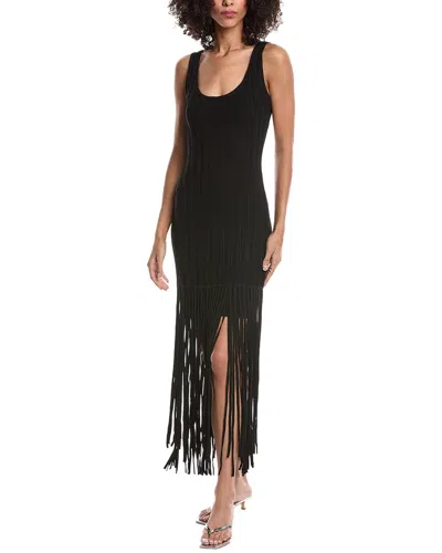 Toccin Roxanne Scoop-neck Fringe-detail Mini Dress In Black