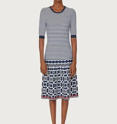 Ferragamo Women's Viscose Fiber Midi Dress In Blue/white In Blue