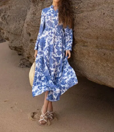 Choklate Paris Marbella Floral Silk Dress In Indigo Blue In Blue