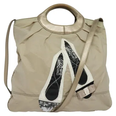 Pre-owned Ferragamo Vala Tote Nylon Nylon Tote Bag Bag () In Sand