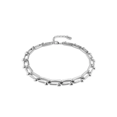 Unode50 Short Sterling Silver-plated Metal Alloy Necklace With Rectangular Nail Shape Links In Silver