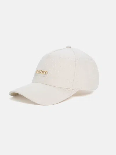 Guess Factory Faux-leather Logo Patch Baseball Hat In White