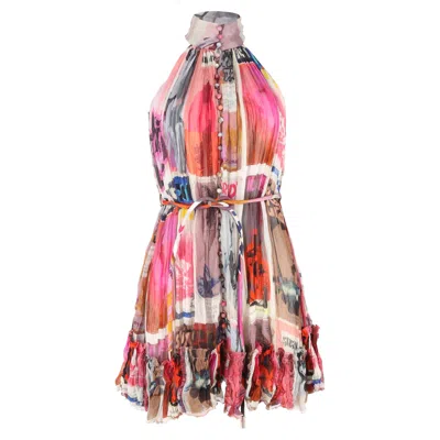 Zimmermann Wavelength Poster High-collared Mini Dress In Multicolor Silk In Multi