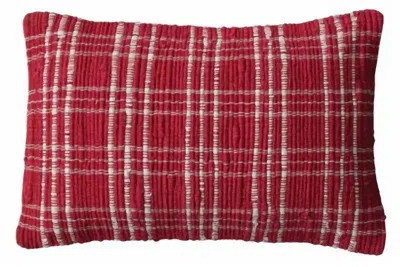 Creative Co-op Hand-woven Recycled Cotton Chindi Lumbar Pillow In Plaid In Red