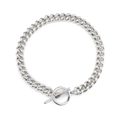 Unode50 Sterling Silver Metal Alloy Necklace With Bearded Chain And Hoop And Bar Clasp In Silver
