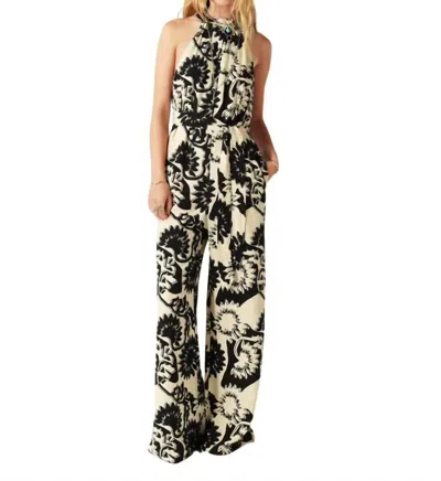 Ba&sh Finn Keyhole Sleeveless Belted Jumpsuit In Ivory/black In Multi