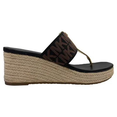 Michael Kors Michael  Verity Logo T-strap Wedge In Black Leather In Multi