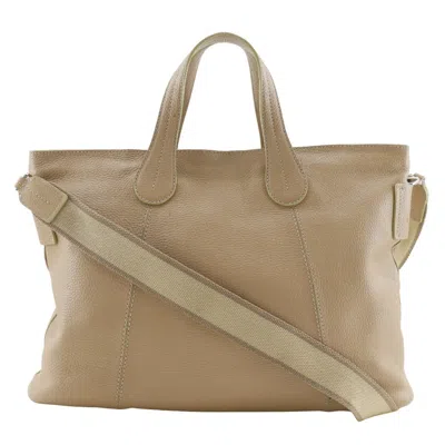 Pre-owned Tod's Leather Handbag Tote Bag () In Sand