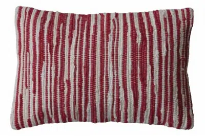 Creative Co-op Hand-woven Recycled Cotton Chindi Lumbar Pillow In Stripes In Multi