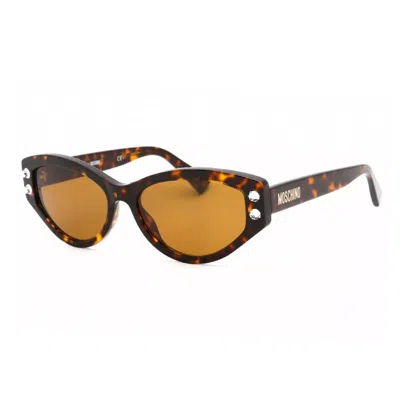 Moschino Sunglasses Cat Eye Full Rim, Dark Havana Frame And Brown Lens Mos109/s008670 In Blue