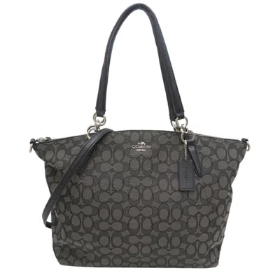 Pre-owned Coach Signature Signature Line Canvas Tote Bag () In Black