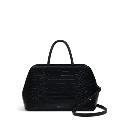 Radley Liverpool Street - Faux Croc Medium Ziptop Satchel Bag In Black