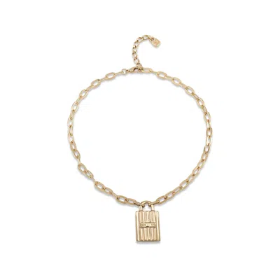 Unode50 Sterling 18k Gold Plated Metal Alloy Necklace With Medium Links And Central Lock In Gold