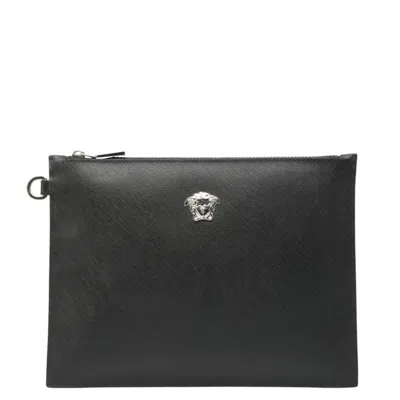 Pre-owned Versace Pvc Leather Clutch Bag () In Black