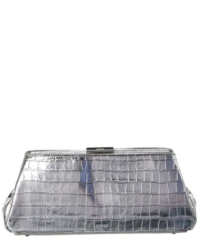 Jason Wu Croc-embossed Leather Clutch In Silver