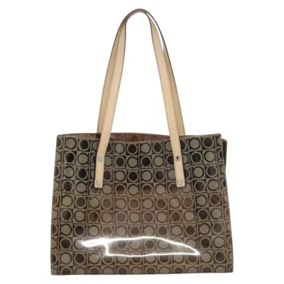 Pre-owned Ferragamo Gancini Tote Vinyl Plastic Tote Bag Bag () In Brown