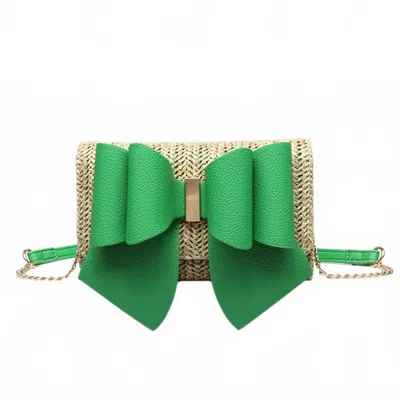 Like Dreams Women's Bonnie Straw Wallet Bowtie Crossbody Bag In Green In Green