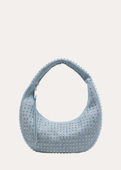 Retroféte Elodie Embellished Denim Studded Large Shoulder Bag In Chambray Silver In Multi