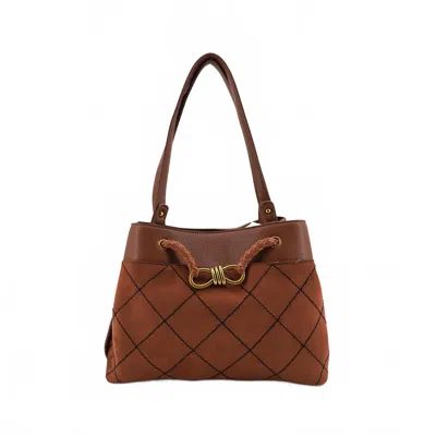 Like Dreams Women's Velvet Knot Quilted Shoulder Tote Bag In Brown In Brown