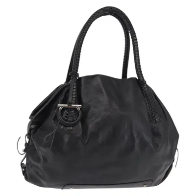 Pre-owned Ferragamo Gancini Tote Leather Leather Tote Bag Bag () In Black