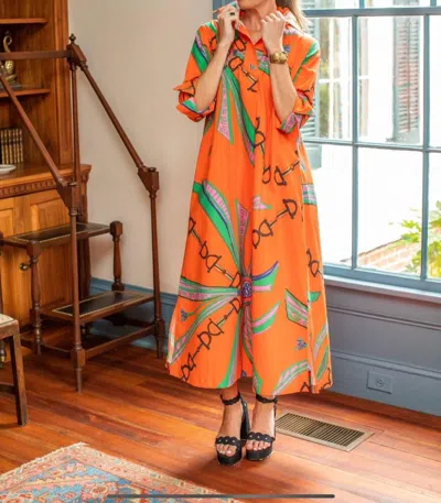 House Of Mbr Maxi Shirt Dress In Estate Orange In Orange