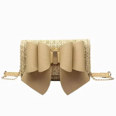 Like Dreams Women's Bonnie Straw Wallet Bowtie Crossbody Bag In Taupe In Neutral