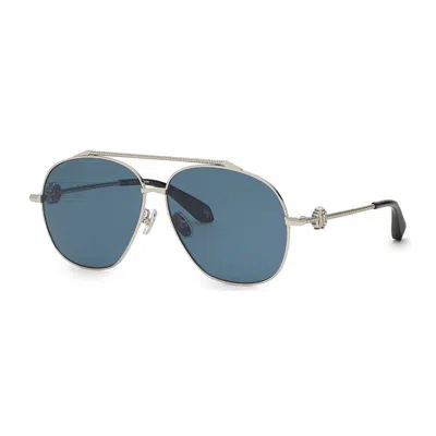 Roberto Cavalli Sunglasses Aviator Full Rim, Yellow Gold Frame And Grey Lens Src008v400p In Blue