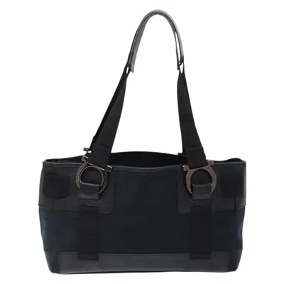 Pre-owned Ferragamo Gancini Tote Canvas Canvas Tote Bag Bag () In Black