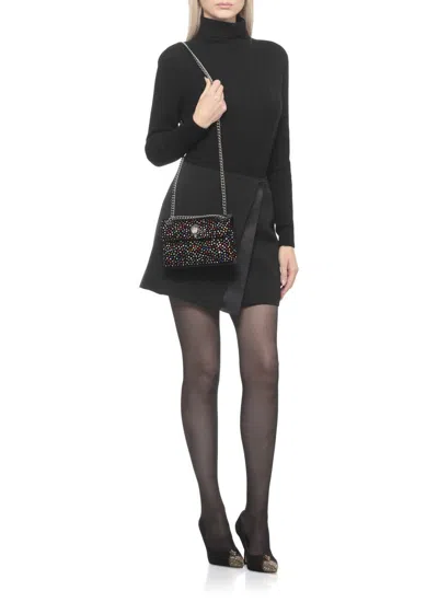 Kurt Geiger Shoulder Bag Velvet Pattern Rhinestone Detail In Black