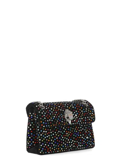 Kurt Geiger Shoulder Bag Velvet Pattern Rhinestone Detail In Black