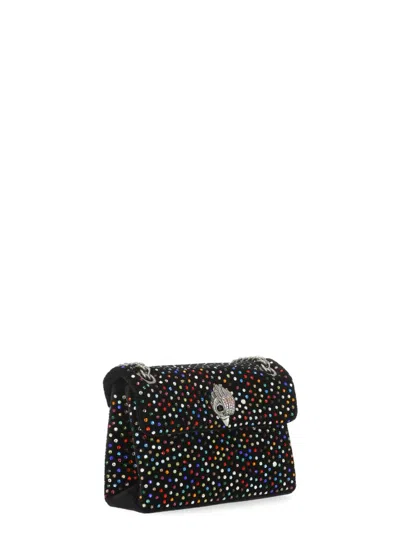 Kurt Geiger Shoulder Bag Velvet Pattern Rhinestone Detail In Black