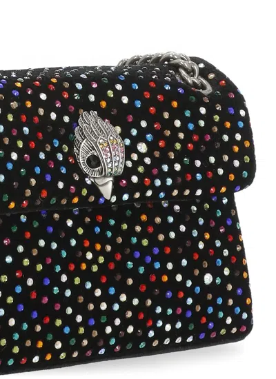 Kurt Geiger Shoulder Bag Velvet Pattern Rhinestone Detail In Black