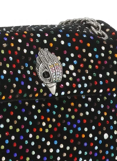 Kurt Geiger Shoulder Bag Velvet Pattern Rhinestone Detail In Black